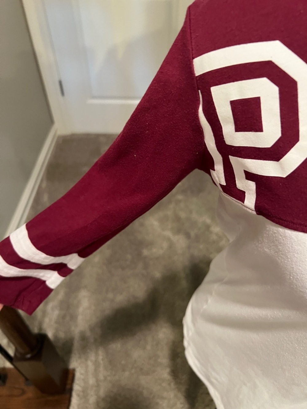 PINK Victoria's Secret Maroon and White Raglan Crewneck Top - Picture 5 of 9